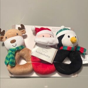 Koala Kids Holiday Plush Rattle Set - reindeer, Santa, penguin